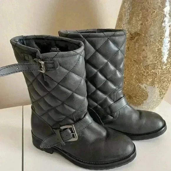 Kurt Geiger Shoes - KG Kurt Geiger Grey Tamara Quilted Moto Boots